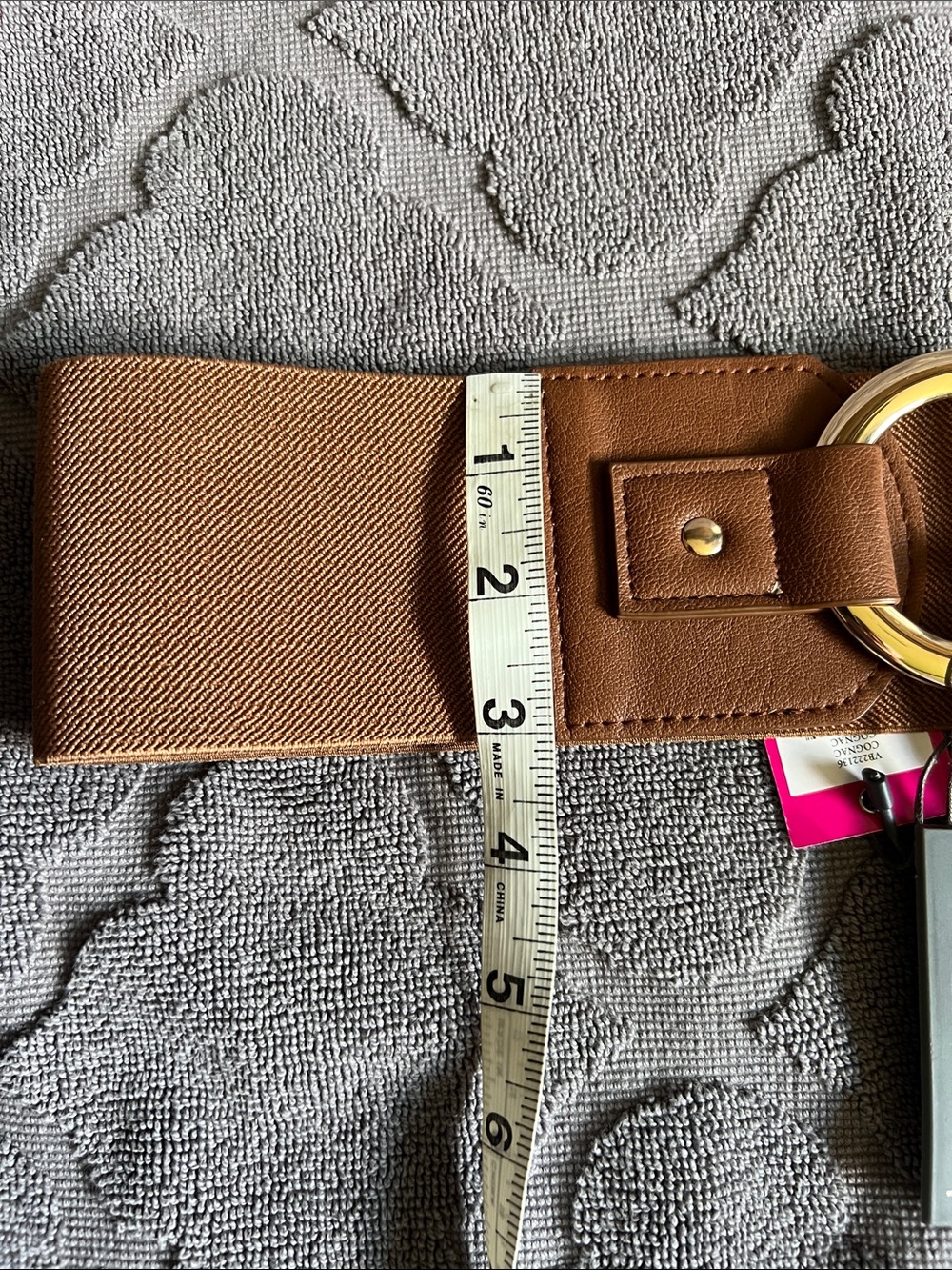 NEW Vince Camuto Wide Brown Cognac Stretch Belt with Gold Accents - Picture 7 of 8